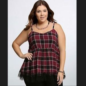 Torrid plaid chiffon baby doll top